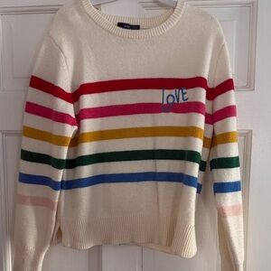 Aqua Multicolor Striped Crew Neck Sweater